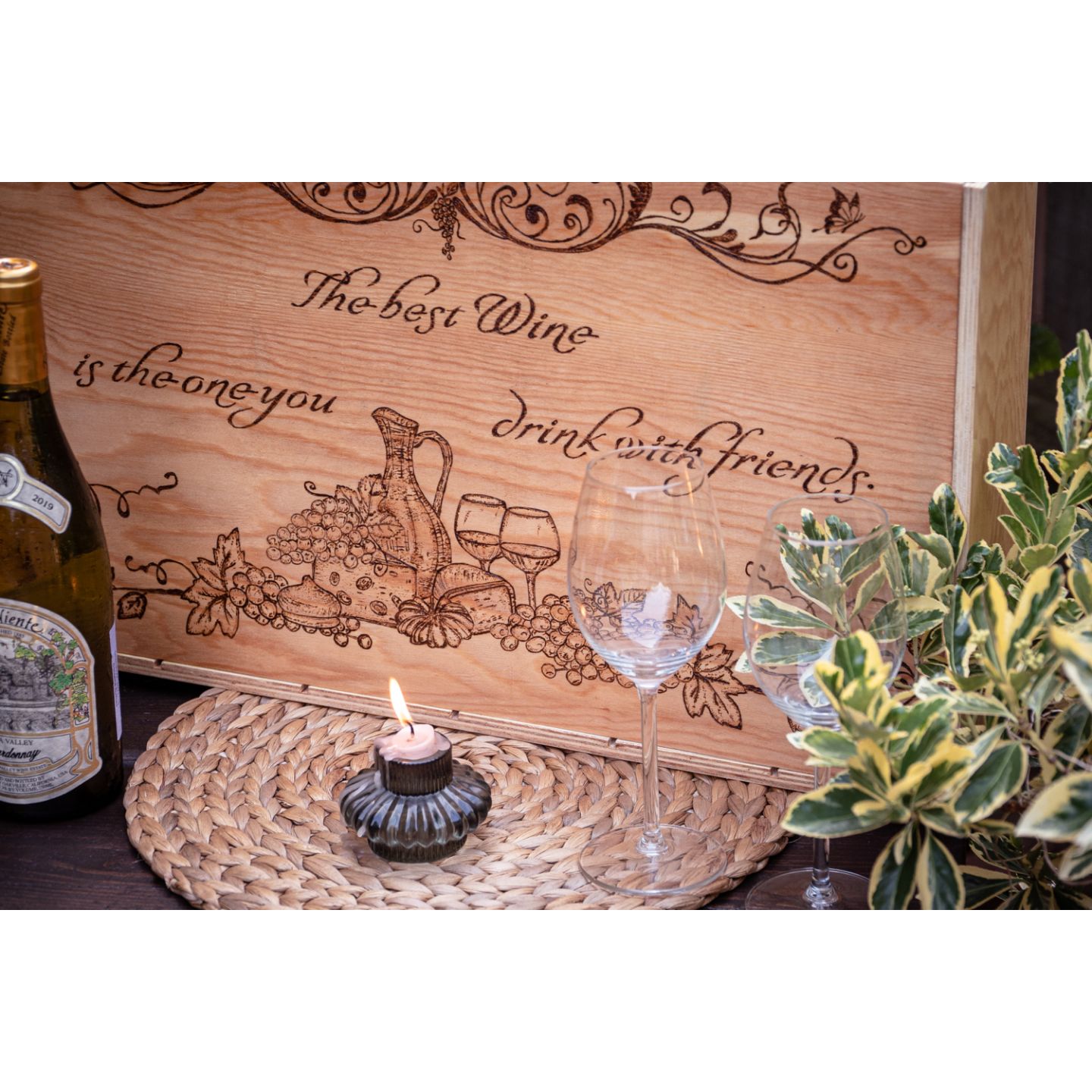 Bottle Hand Burned Pre-Made Wine Box